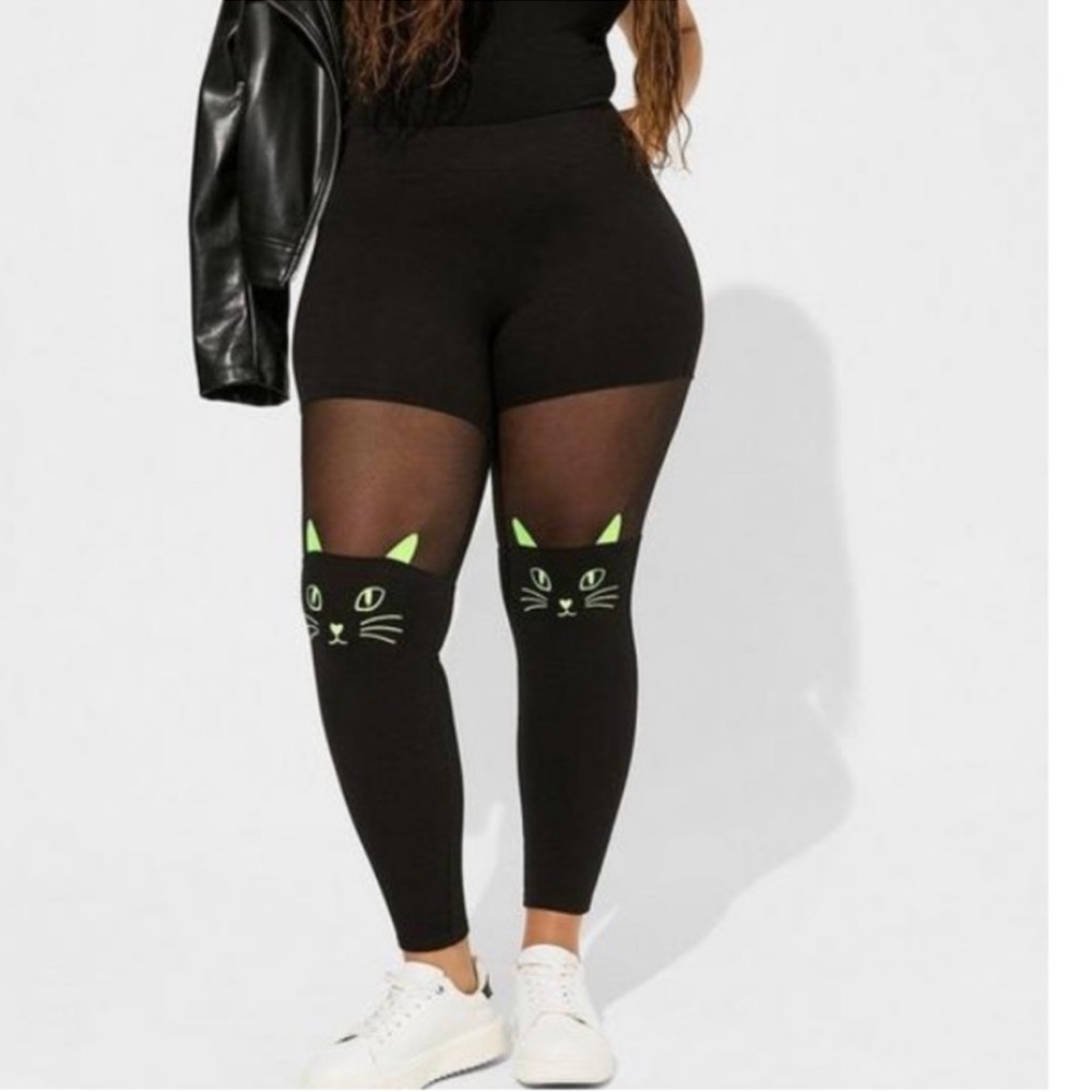 TORRID NWT Full Length Signature Waist Cat Neon Thread Leggings Halloween - Picture 2 of 7